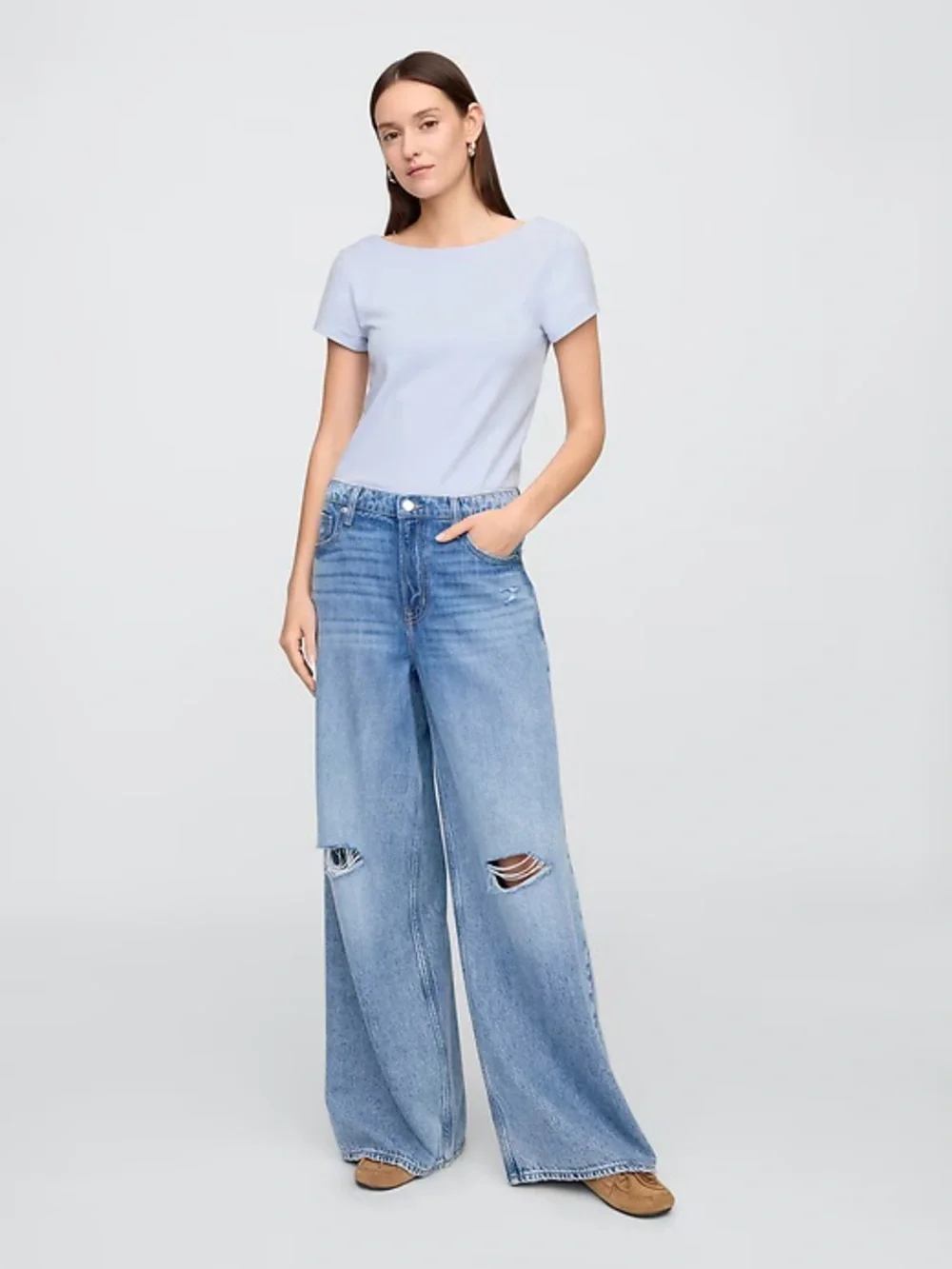 Gap  Boatneck Open-Back Cotton T-Shirt Blue XXL